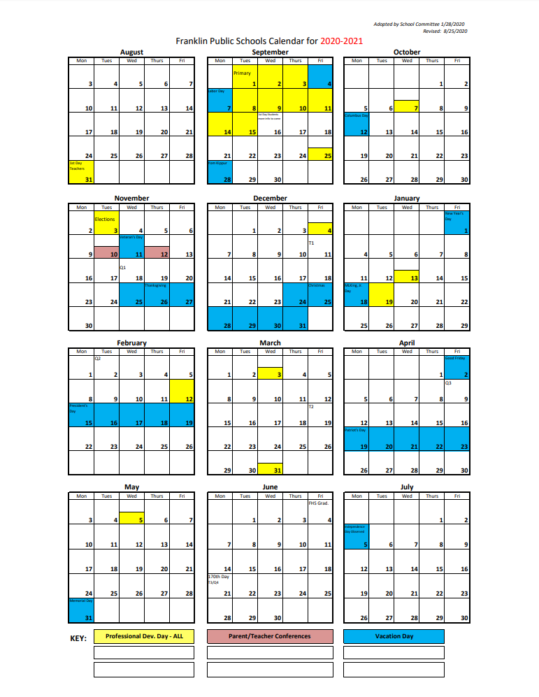 School Calendars Franklin School District